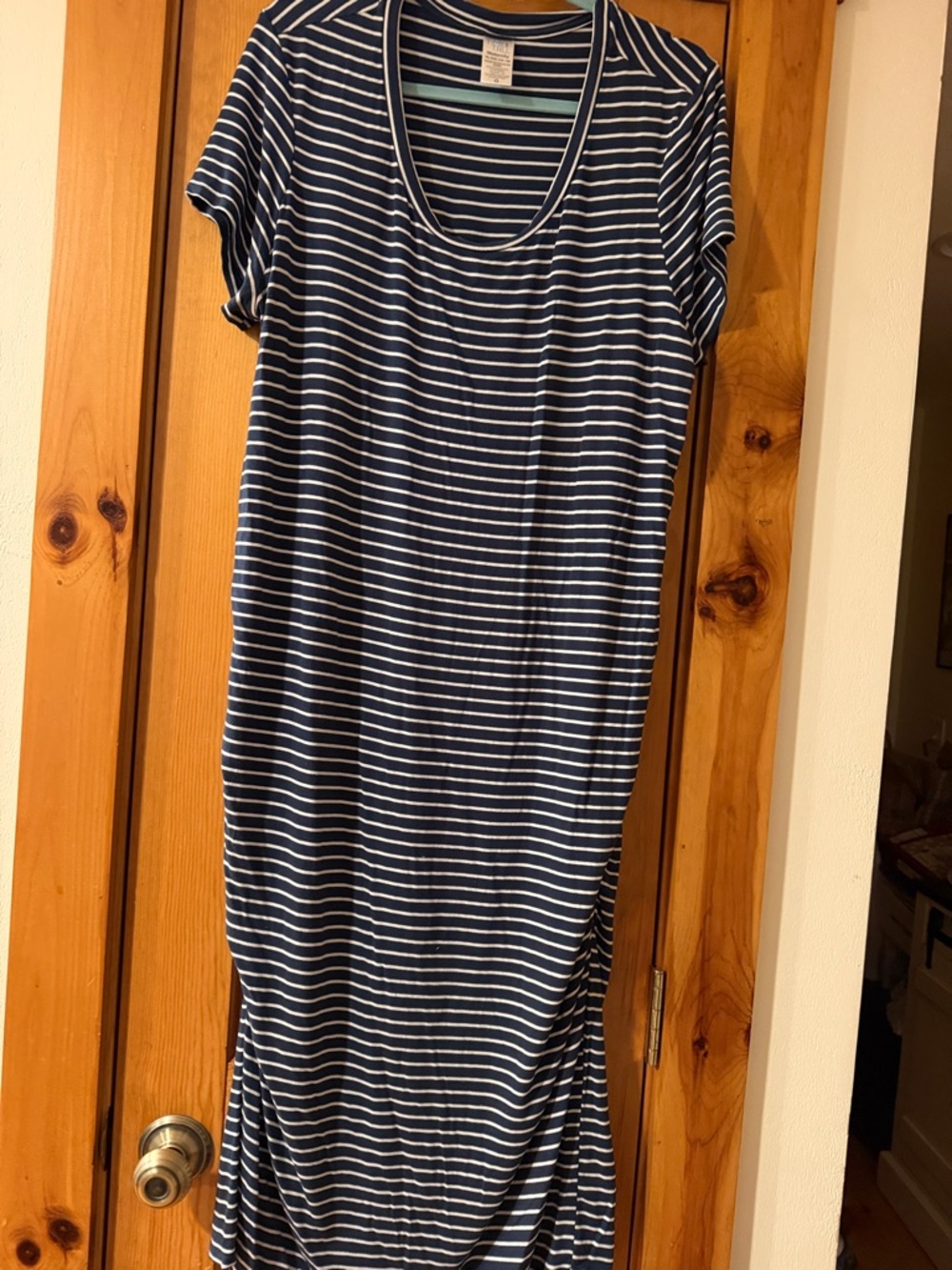 Maternity Dress Time and Tru Navy White Striped Nautical short sleeve XL 16-18